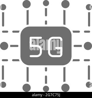Technologie Internet 5G, icône grise de puce sans fil. Illustration de Vecteur