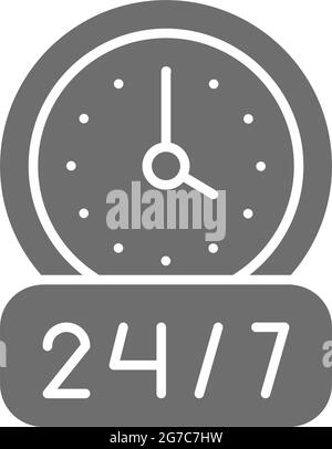 Icône grise de service 24 heures sur 24. Isolé sur fond blanc Illustration de Vecteur