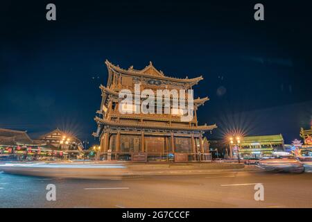 Bâtiments anciens dans la ville de Shanxi Datong la nuit Banque D'Images