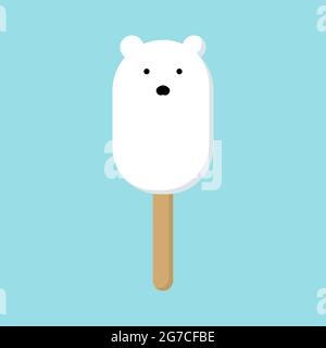 Crème glacée Polar Bear, style plat, crème glacée en forme d'ours polaire, sur fond bleu. Isolé. Illustration vectorielle Illustration de Vecteur