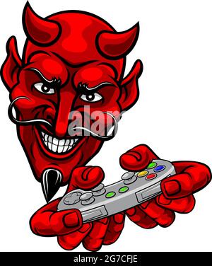 Diable Gamer manette de jeu vidéo Cartoon de mascotte Illustration de Vecteur