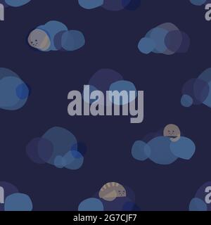 Les chats adorables dorment sur les nuages. Motif sans couture pour les textiles et le papier Illustration de Vecteur