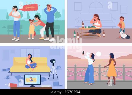 Jeu d'illustrations vectorielles couleur plates de mauvaises habitudes Illustration de Vecteur