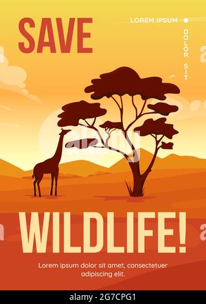 Enregistrer le modèle de vecteur plat d'affiche de faune Illustration de Vecteur