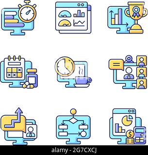 Jeu d'icônes de couleur RVB de surveillance du travail en ligne Illustration de Vecteur