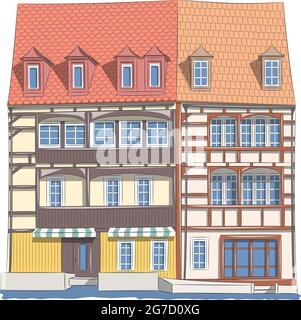 Vieilles maisons traditionnelles allemandes à colombages au-dessus du canal de Bamberg. Illustration vectorielle Illustration de Vecteur