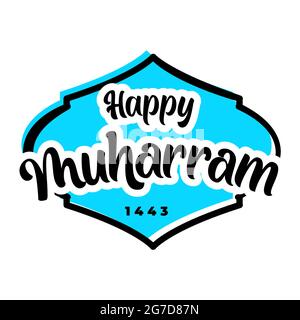 texte dessiné à la main happy muharram en bleu Illustration de Vecteur