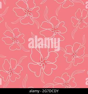 Motif de couleur corail vif avec fleurs de monoline délicates, illustration vectorielle. Fond fleuri sans couture. Modèle pour emballage, papier peint, papier a Illustration de Vecteur