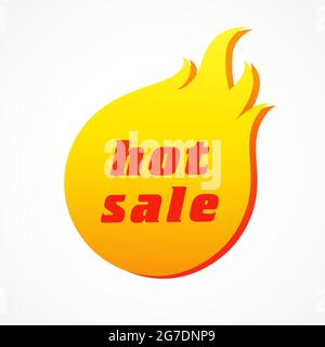 Idée de sticker doré créatif à la vente à chaud. Publicité saisonnière, icône ou logo Fiery de couleur rouge et jaune, bouton ou bannière Web de marketing d'entreprise. Annontis Illustration de Vecteur