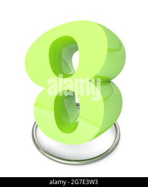 Numéro 8 vert sur cercle métallique sur fond blanc - illustration du rendu 3D Banque D'Images