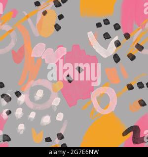 illustration sans couture avec taches et taches aquarelle noir, gris, bleu, rose et beige. Sera bon pour la décoration une carte postale, des affiches, un cadeau Banque D'Images