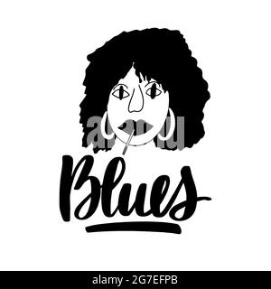 Blues - affiche typographique dessinée à la main. Manuscrit conceptuel Illustration de Vecteur