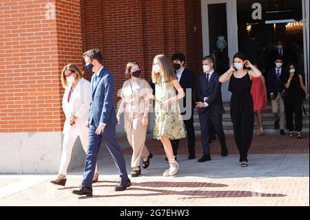 Madrid, Espagne. 13 juillet 2021. Les rois d'Espagne Felipe VI et Letizia avec la princesse des Asturies l'Infanta Sofia audiences avec les écoles du monde unis sponsors et étudiants bcados à Madrid, mardi, 13 juillet, 2021 crédit: CORDI PRESSE/Alay Live News Banque D'Images