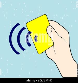 Paiement sans contact. Paiement par carte de crédit via Wi-Fi. Vector Illustration de Vecteur