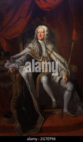 George II (1683-1760). Roi de Grande-Bretagne et d'Irlande. Électeur de Hanovre. Portrait de Thomas Hudson (1701-1779) en 1744. Huile sur toile (218,8 x 146,7 cm). Galerie nationale de portraits. Londres, Angleterre, Royaume-Uni. Banque D'Images