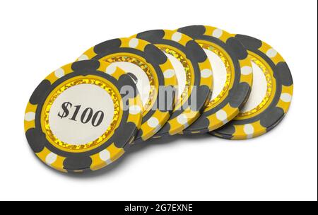 Groupe de jetons de poker de casino découpé sur blanc. Banque D'Images
