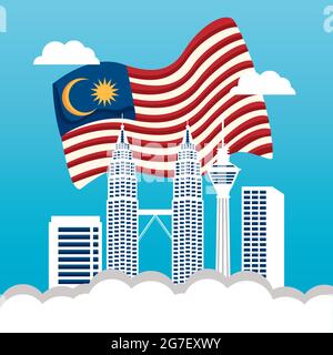 drapeau de malaisie et monuments de bâtiments Illustration de Vecteur