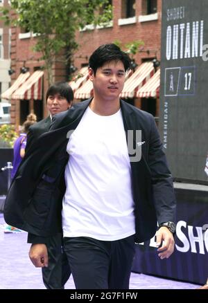 Denver, États-Unis. 13 juillet 2021. Los Angeles Angels Shohei Ohtani arrive au salon All-Star Red Carpet de la MLB à Coors Field à Denver, Colorado, le mardi 13 juillet 2021. Photo de Bob Strong/UPI crédit: UPI/Alay Live News Banque D'Images