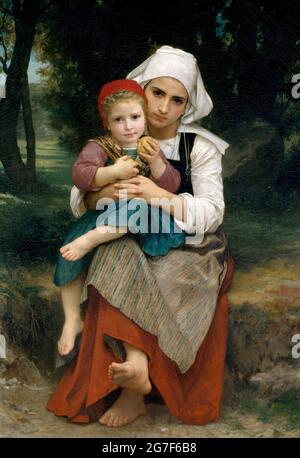 Frère breton et sœur (1871) par William-Adolphe Bouguereau Banque D'Images