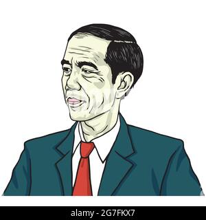 Jokowi Joko Widodo. Illustration du vecteur de dessin Portrait couleur Illustration de Vecteur