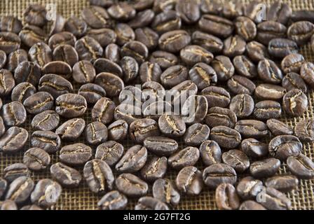 Café sur sac backgroud. Banque D'Images