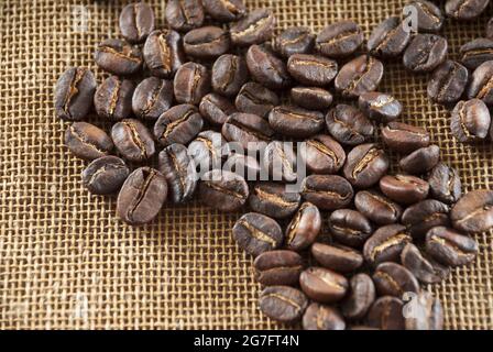 Café sur sac backgroud. Banque D'Images