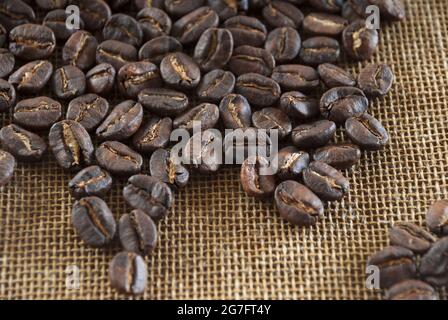 Café sur sac backgroud. Banque D'Images