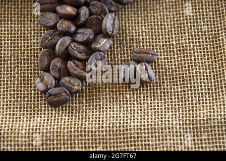 Café sur sac backgroud. Banque D'Images