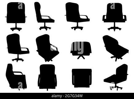 Ensemble avec silhouettes d'une chaise de bureau dans différentes positions isolées sur un fond blanc. Illustration vectorielle. Illustration de Vecteur