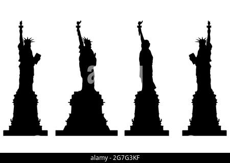 Avec des silhouettes de la statue de la liberté dans différentes positions isolées sur un fond blanc. Illustration vectorielle. Illustration de Vecteur