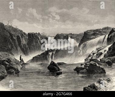 Paulo Afonso chutes, fleuve Sao Francisco. Brésil. Amérique du Sud, ancien XIXe siècle illustration gravée d'El Mundo Ilustrado 1880 Banque D'Images