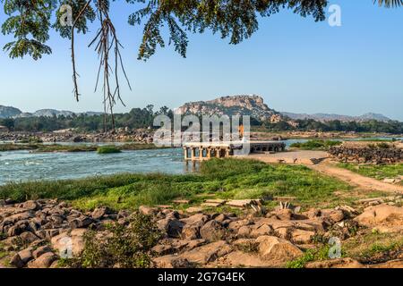 L'ancienne civilisation de l'Empire de Vijayanagara se trouve à Hampi près de la rivière Tungabhadra, à Hampi, Karnataka, en Inde Banque D'Images