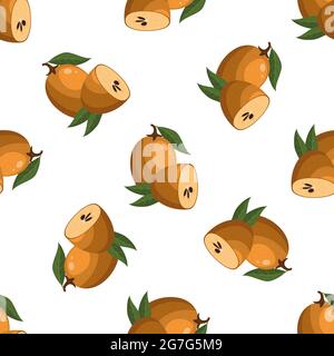 Motif sans couture avec des fruits frais de sapodilla isolés sur fond blanc. Fruits d'été pour un style de vie sain. Fruits biologiques. Style de dessin animé. Vecteur i Illustration de Vecteur