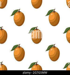 Motif sans couture avec des fruits frais de sapodilla isolés sur fond blanc. Fruits d'été pour un style de vie sain. Fruits biologiques. Style de dessin animé. Vecteur i Illustration de Vecteur