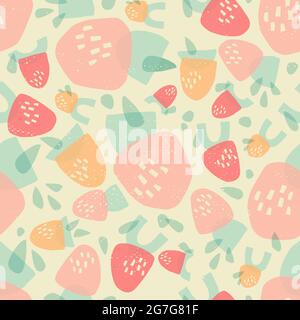 Fraises de formes géométriques. Motif vintage sans coutures pour l'été dans des couleurs pastel. Illustration de Vecteur