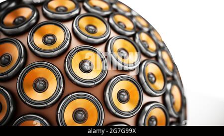 Pile de haut-parleurs pour former un globe. Illustration 3D. Banque D'Images