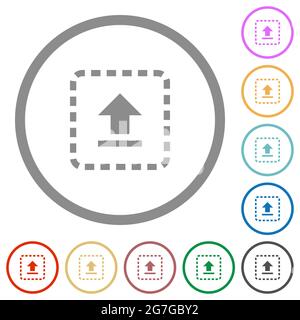 Faites glisser pour charger des icônes de couleur plate dans des contours ronds sur fond blanc Illustration de Vecteur