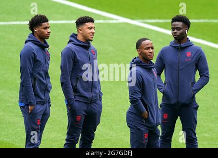 Photo du dossier datée du 29-06-2021 de Marcus Rashford, Jadon Sancho, Raheem Sterling et Bukayo Saka. Date de publication : mercredi 14 juillet 2021. Banque D'Images