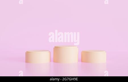 Fond rose. Trois podium bruns maquette minimaliste de la scène pour le cosmétique ou un autre produit, le rendu 3d Banque D'Images