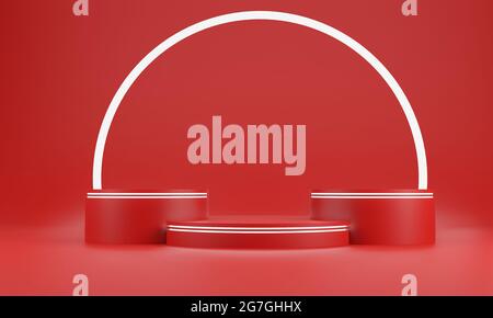 Arrière-plan de forme géométrique rouge abstrait. Podium rouge et blanc ambiance de maquette de barre lumineuse pour cosmétique ou un autre produit, rendu 3D Banque D'Images