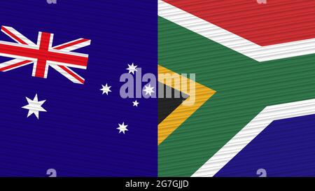 Afrique du Sud et Australie Two Half Flags Together Fabric texture Illustration Banque D'Images