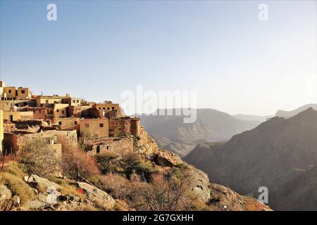 Village perché à Jebel Akhdar, Oman Banque D'Images