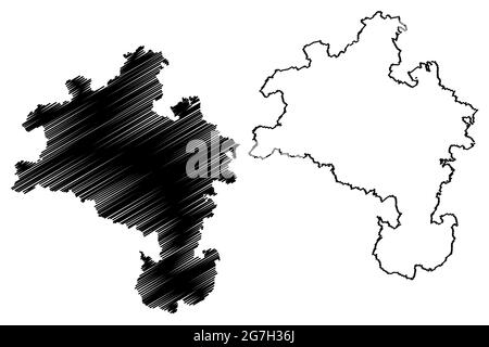 Région de Kassel (République fédérale d'Allemagne, Etat de Hesse, Hesse, Hessia) carte illustration vectorielle, scribble plan Kassel carte Illustration de Vecteur