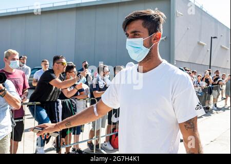 Turin, Italie. 14 juillet 2021. Mattia Perin de Juventus FC arrive à J Medical. Le Juventus FC commence les entraînements d'avant-saison le 14 juillet. Credit: Nicolò Campo/Alay Live News Banque D'Images