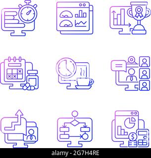 Ensemble d'icônes de vecteur linéaire de gradient de surveillance de travail en ligne Illustration de Vecteur