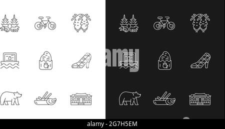 Icônes linéaires orientales définies pour les modes sombre et clair. Illustration de Vecteur