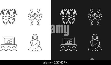 Icônes linéaires de culture taïwanaise définies pour les modes sombre et clair. Illustration de Vecteur