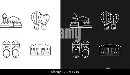 Icônes linéaires nationales taïwanaises définies pour les modes sombre et clair. Illustration de Vecteur