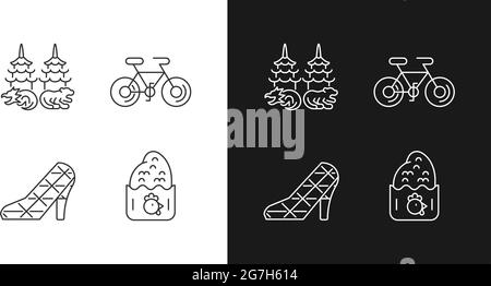 Icônes linéaires asiatiques définies pour les modes sombre et clair. Illustration de Vecteur