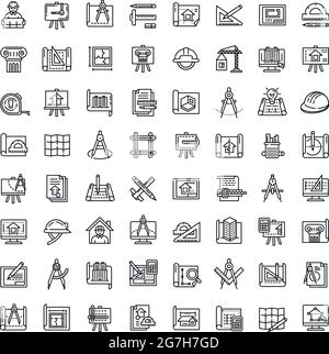 Ensemble d'icônes d'équipement d'architecte. Ensemble de contours d'icônes vectorielles d'équipement d'architecte pour la conception de sites Web isolés sur fond blanc Illustration de Vecteur